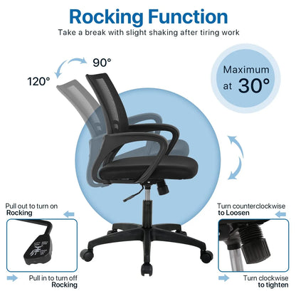 Mesh Office Chair, Mid-Back Home Office Chair Adjustable Ergonomic Desk Chair with Armrest, Rolling Swivel Chair for Adults, Black
