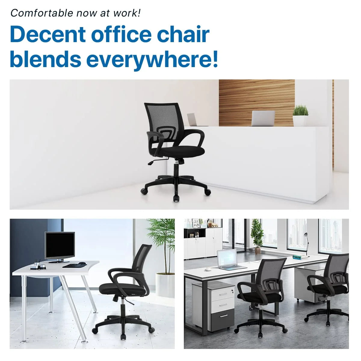 Mesh Office Chair, Mid-Back Home Office Chair Adjustable Ergonomic Desk Chair with Armrest, Rolling Swivel Chair for Adults, Black